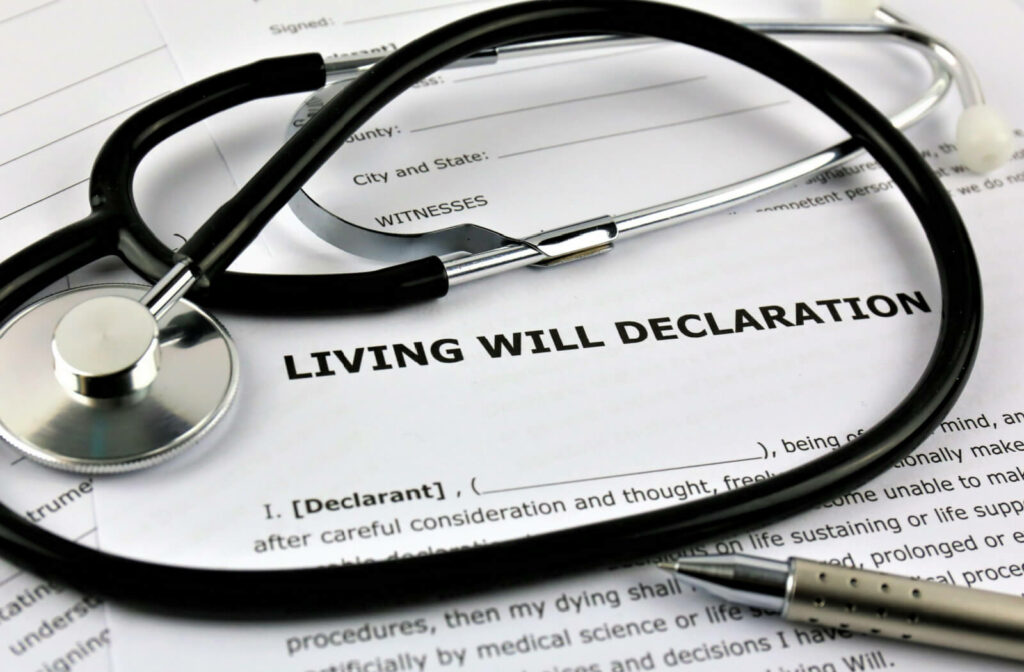 a stethoscope on top of a Living Will Declaration paper